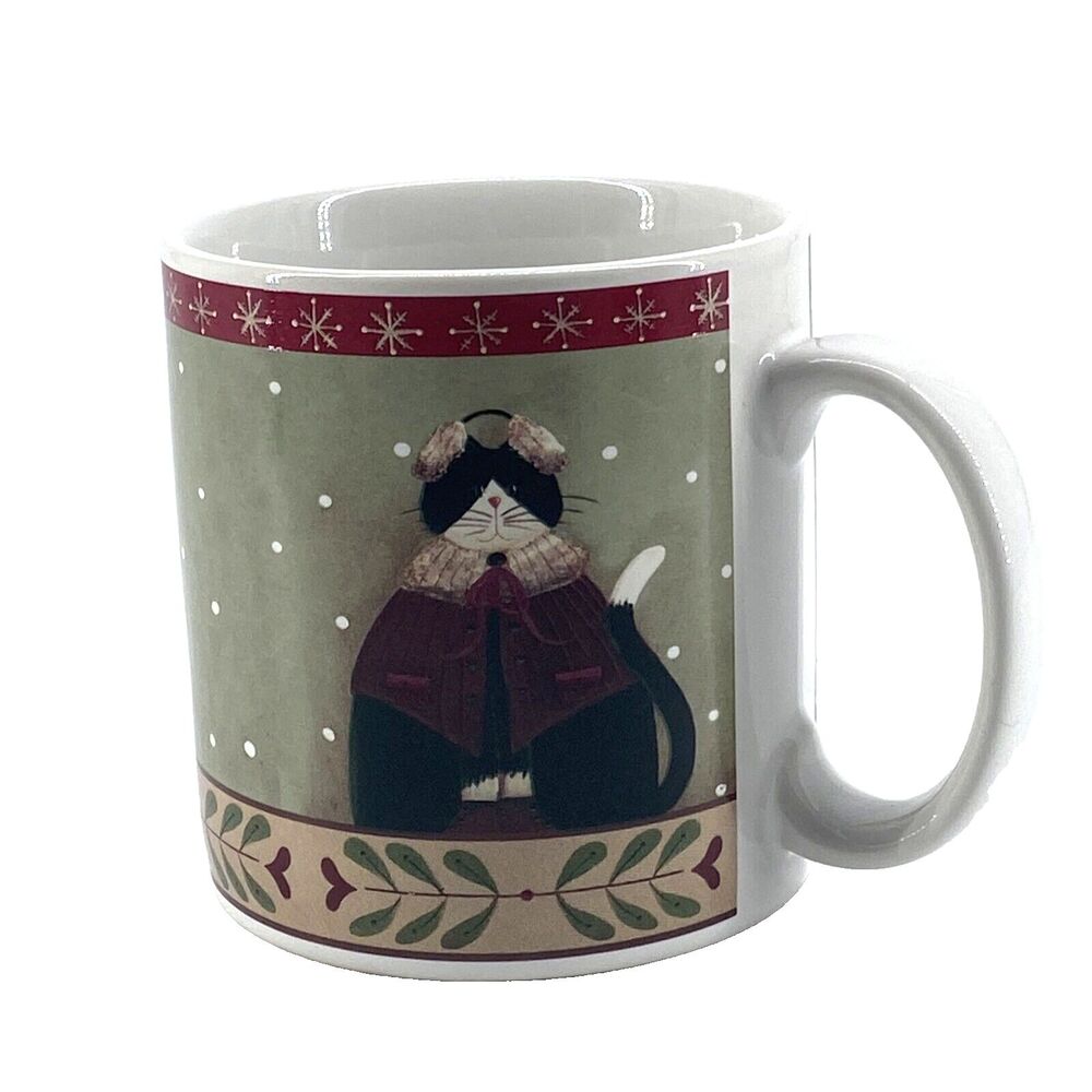 Oneida Christmas Mug Cats Holiday Stoneware Fiddlestix Microwave Dishwasher Safe